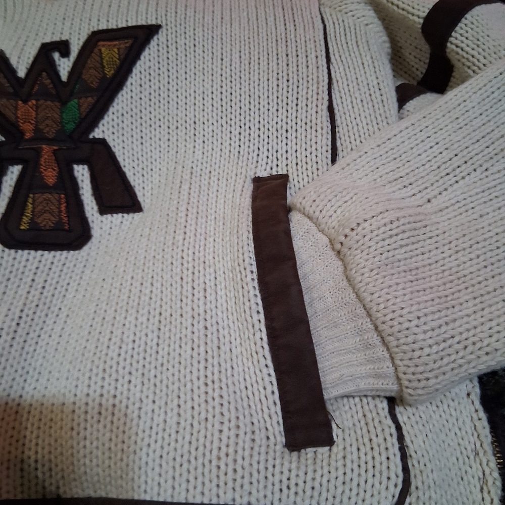 Men's Cream and Brown Crewneck Sweater